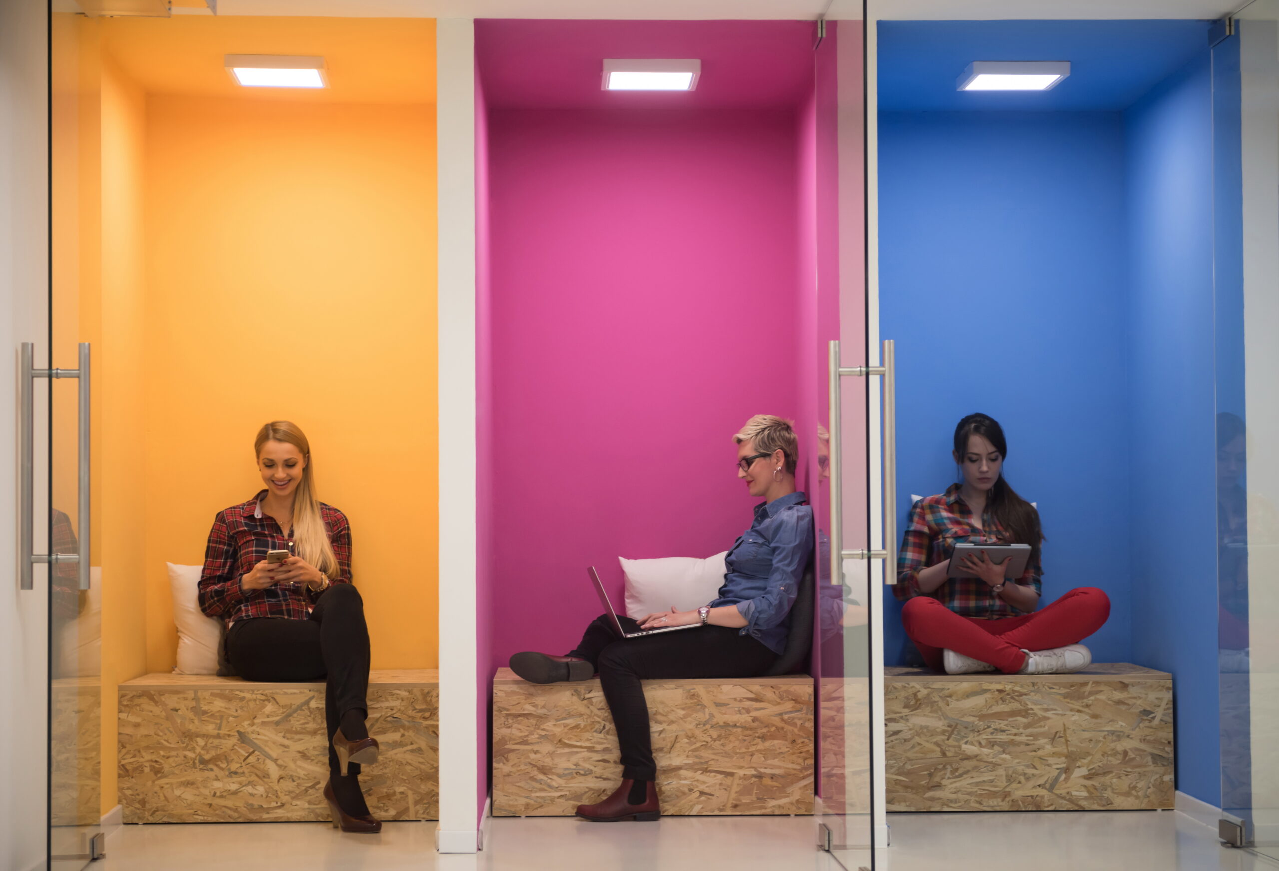 young office workers in a colourful office space