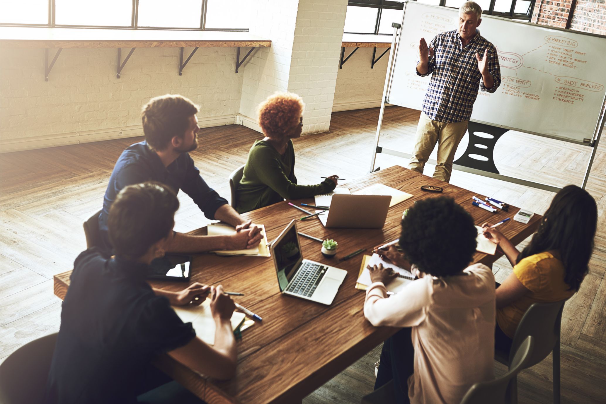 Office team meeting to encourage employees