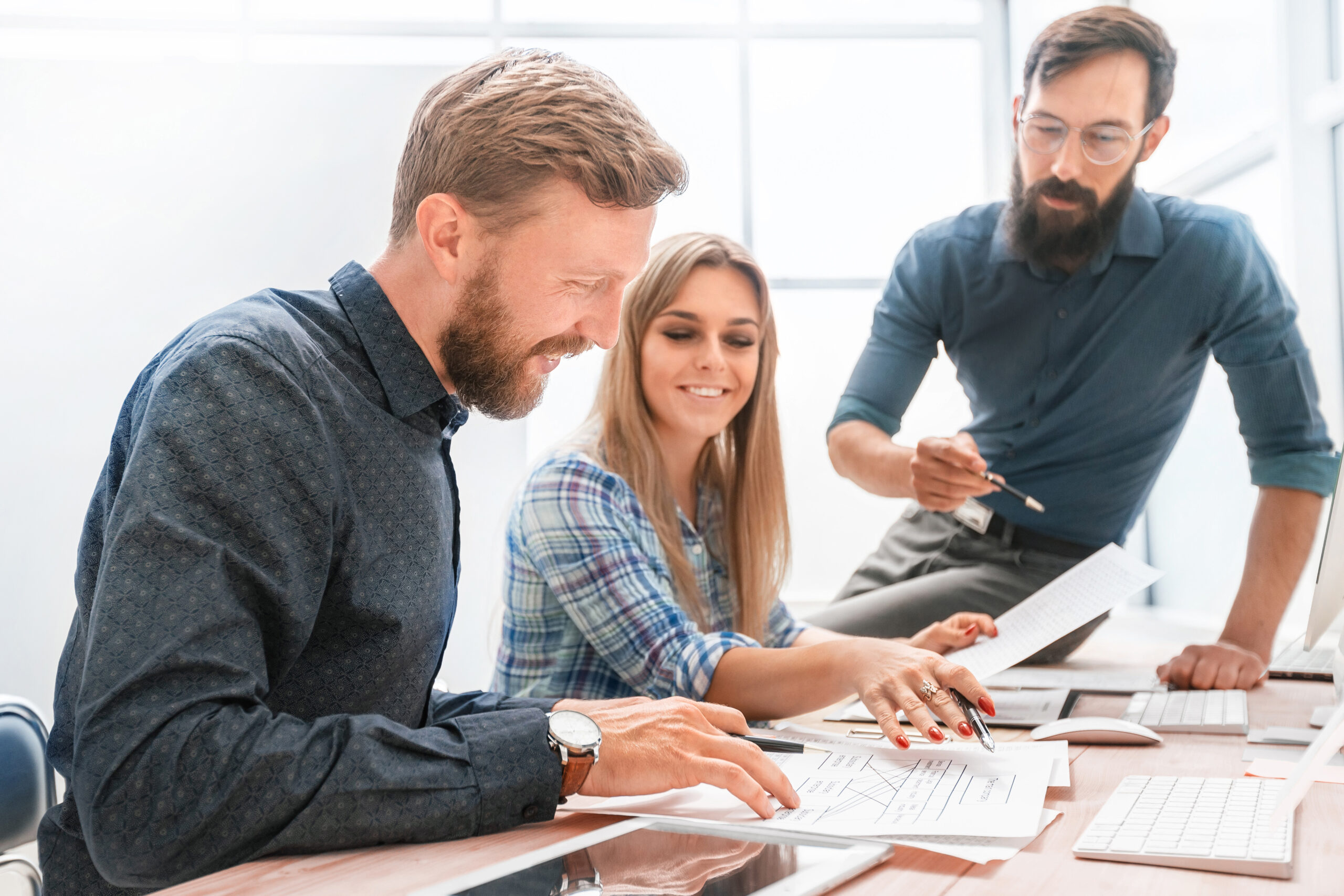 Professional design team checking office design