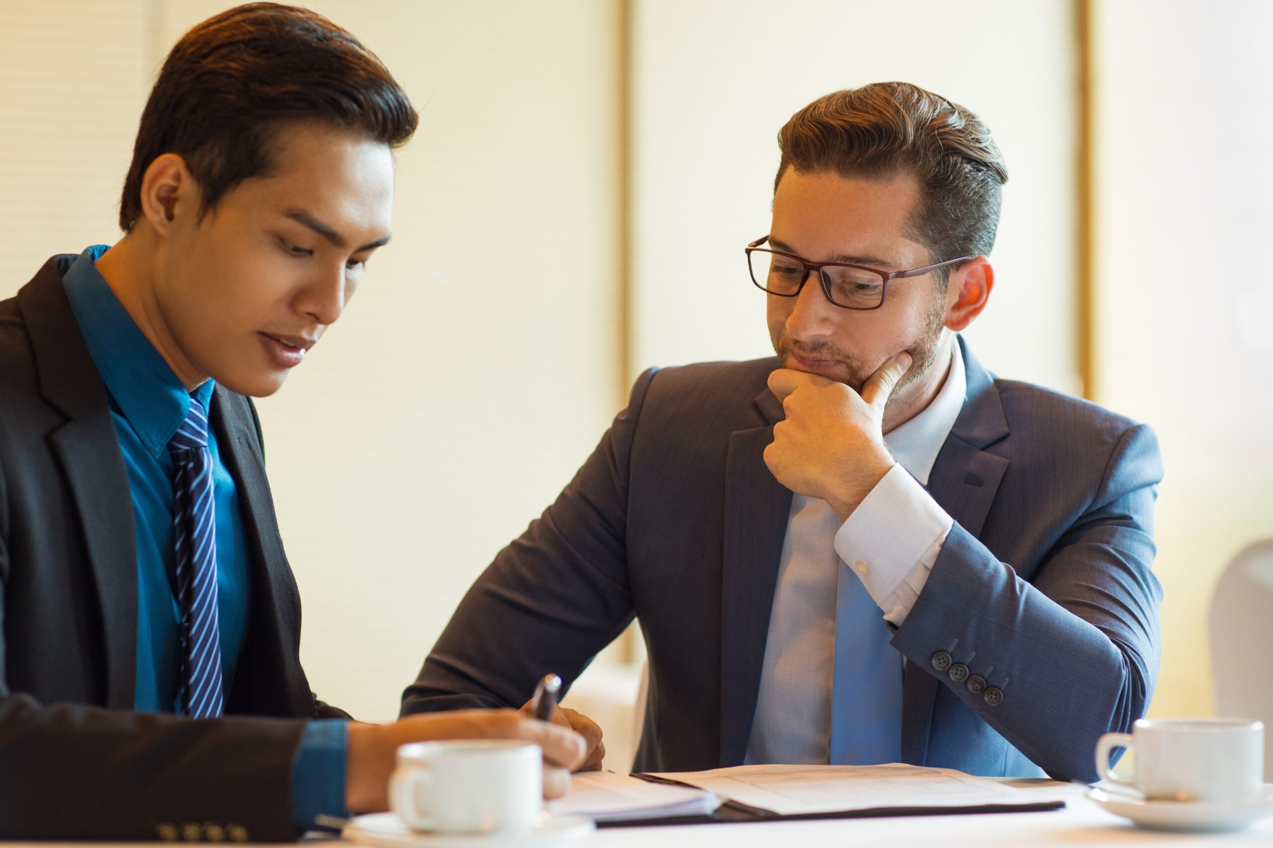 Boss listening to employee
